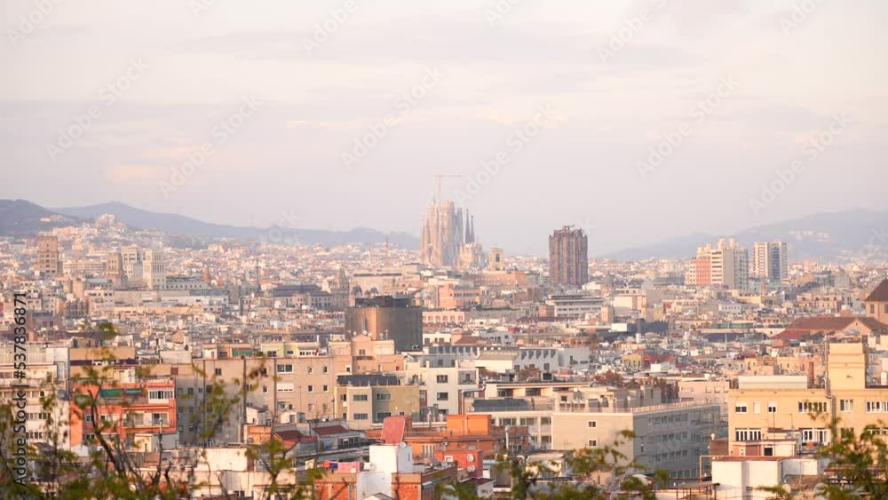 Skyline of Barcelona with Sagrada Familia in the distance Skyline of Barcelona with Sagrada Familia in the distance