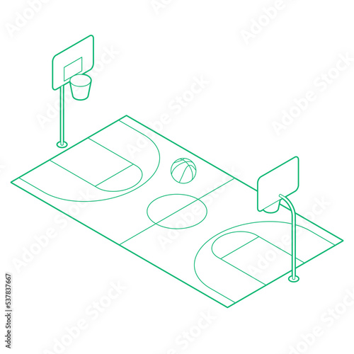 Isometric Backetball Court Outline Illustration