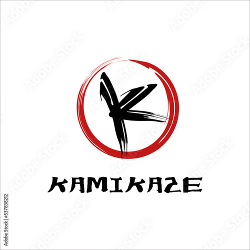 K Letter Logo Zen Enso Symbol. Hand Drawn Red Enso Zen Circle. Logo, Emblem Design. Brush Drawn. Fine Art Element.Stroke Hand Painted Brush Stroke