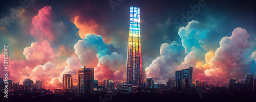 Fotografiet colorful skyscraper, dream tower, babel