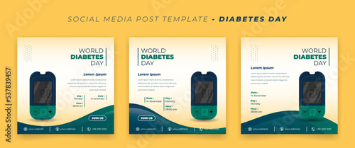 Set of social media post template for world diabetes day with glucose meter design