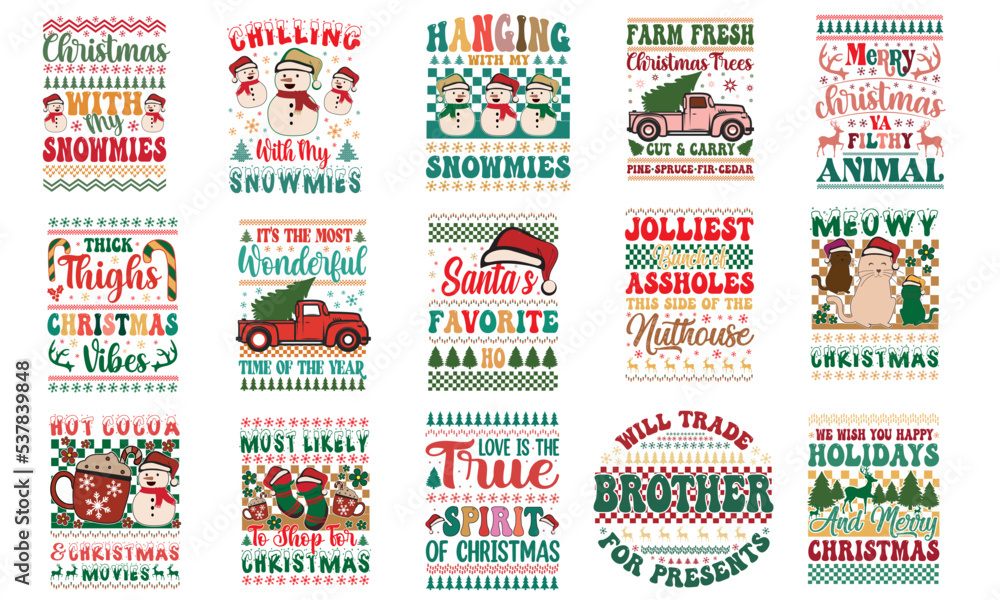 Naklejka premium Retro Christmas T-Shirt Design Bundle