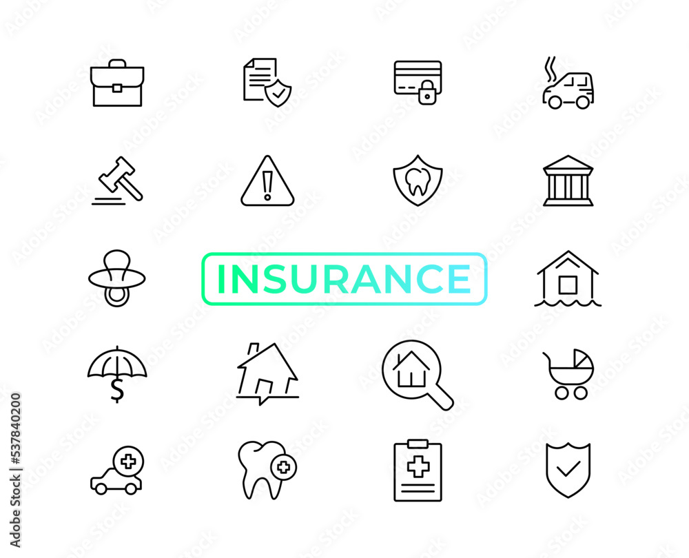 Insurance elements - minimal thin line web icon set. Outline icons collection. Simple vector illustration,insurance icon Insurance elements - minimal thin line web icon set. Outline icons collection. Simple vector illustration,insurance icon