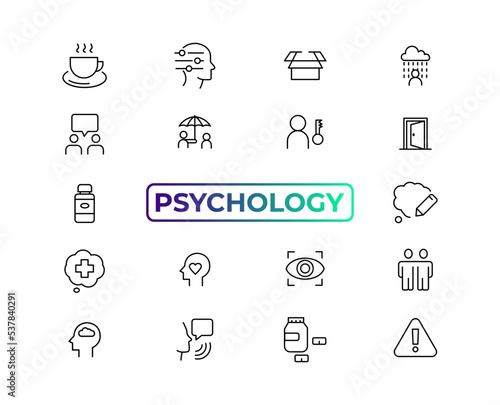 Psychology and mental line icons collection. Big UI icon set in a flat design. Thin outline icons pack. Vector illustration EPS10