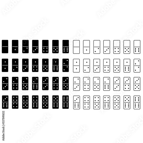 Set of Dominoes icon on white background. domino tiles black sign. Abstract concept 28 pieces for game graphic symbol. flat style.