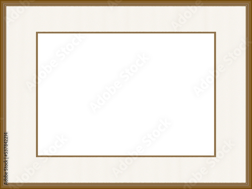 Elegant picture frame design with passe-partout. Brown classic border with guilloche line art pattern. Vector abstract template A4 for photo book page, certificate. White background for copy space. Ai