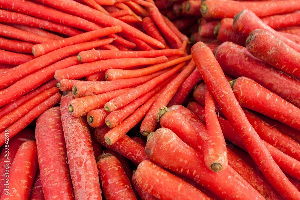 Seamless full frame view of a group of red carrots showcase, vegetables market in Rajasthan, India Seamless full frame view of a group of red carrots showcase, vegetables market in Rajasthan, India
