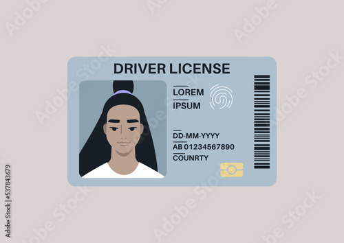 A driver license plastic card with a photo