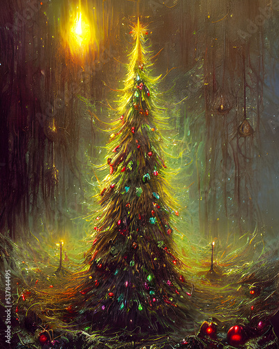 fantasy christmas tree in the forest