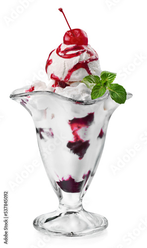 Berry ice cream in glass bowl