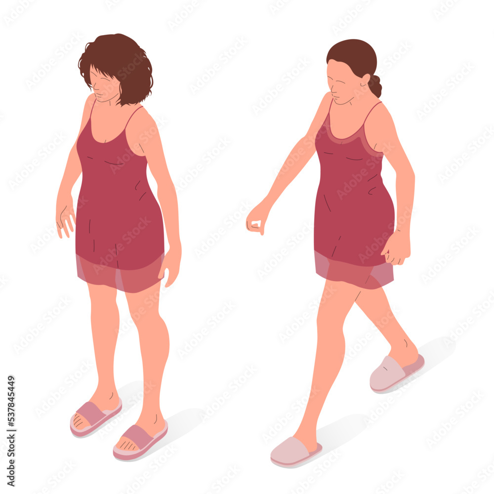 Young caucasian woman with underwear, woman body. Isometric vector illustration of a standing person. Young caucasian woman with underwear, woman body. Isometric vector illustration of a standing person.