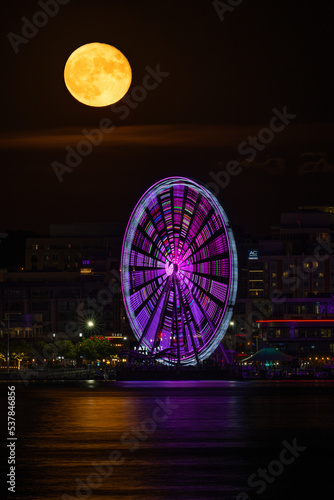 Full Moon Over the National Harbor Ferris Wheel