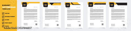 modern letterhead template for business company stationery design with A4 sheet vector format and editable layout in yellow and black color