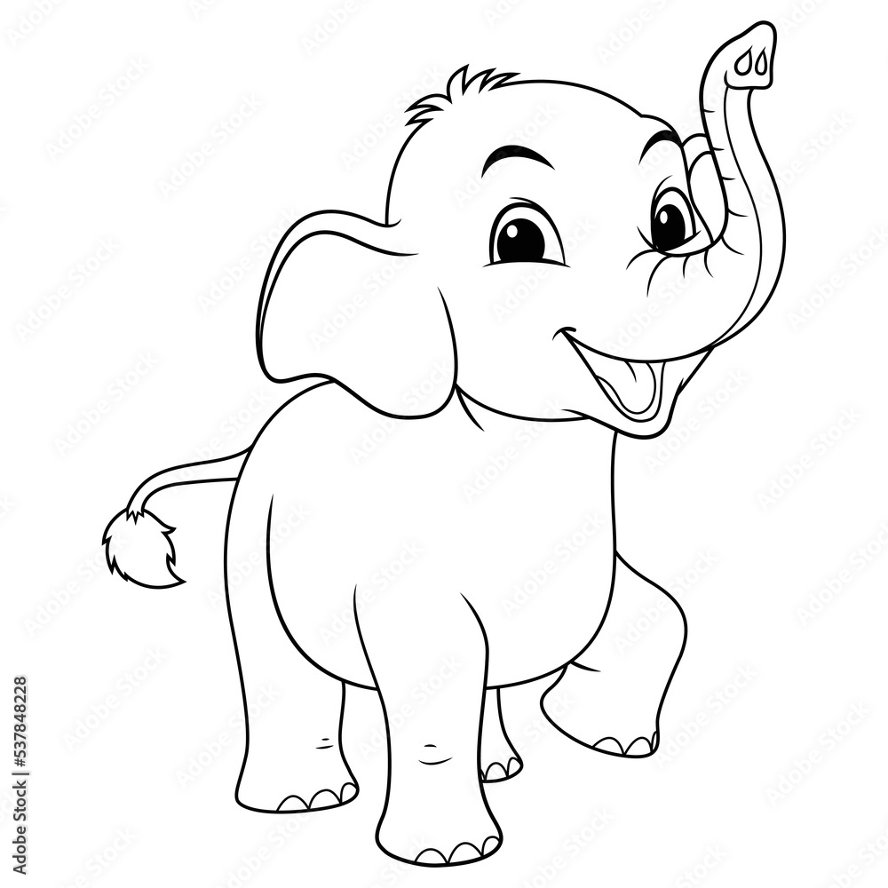 Fototapeta premium Little Elephant Cartoon Animal Illustration BW