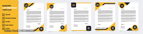 modern letterhead template for business company stationery design with A4 sheet vector format and editable layout in yellow and black color