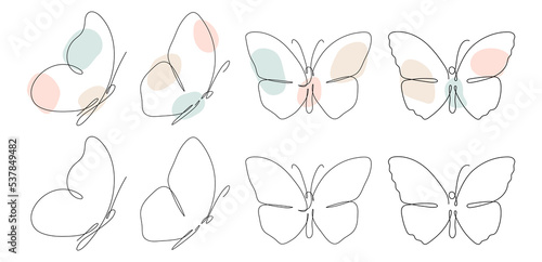 Butterfly continuous one line drawing set.