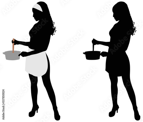Silhouette of beautiful girl cooking