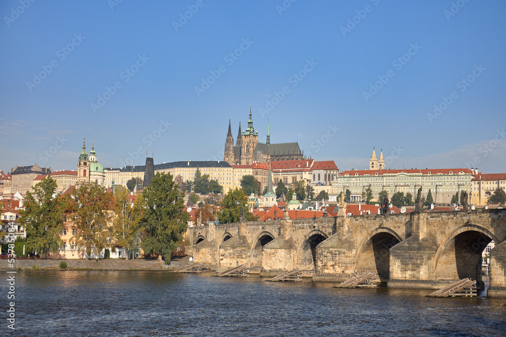 View of the Charles Bridge in the city of Prague, Czech Republic.