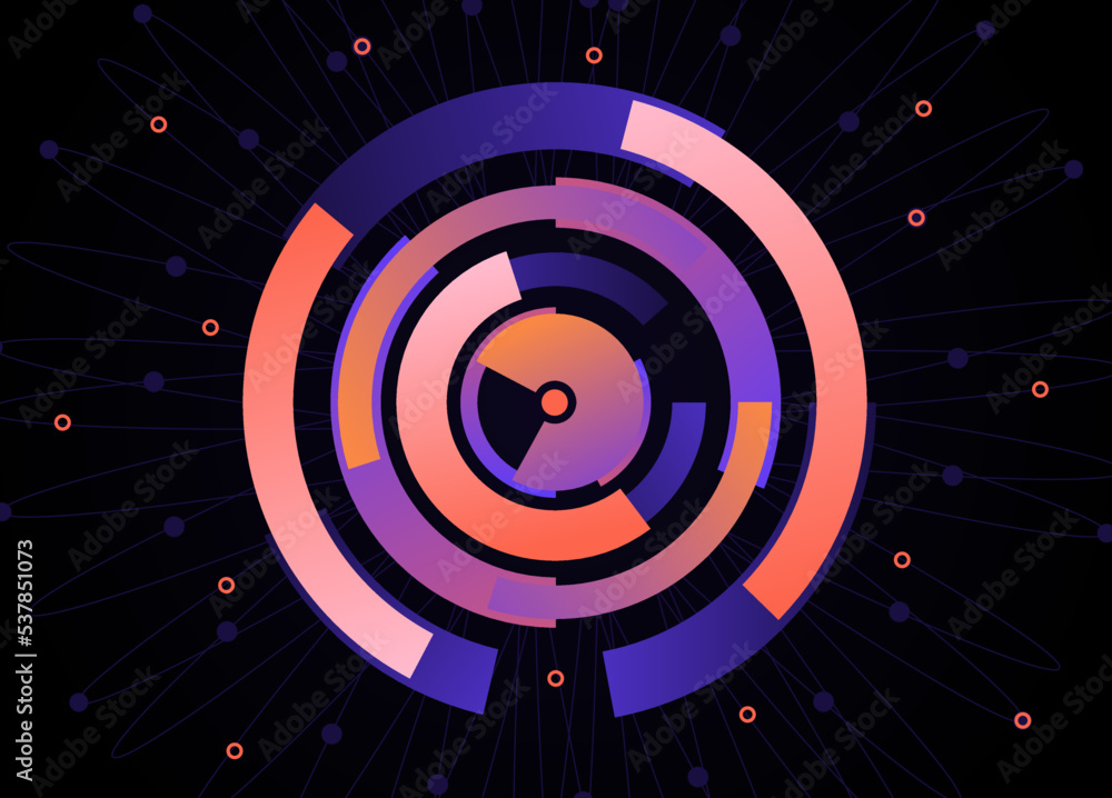 Fototapeta premium Gradient abstract colorful circles composition on dark background. Vector illustration. 