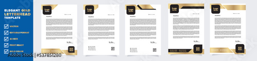 gold letterhead template for business company stationery design with A4 sheet vector format and editable layout in luxury color