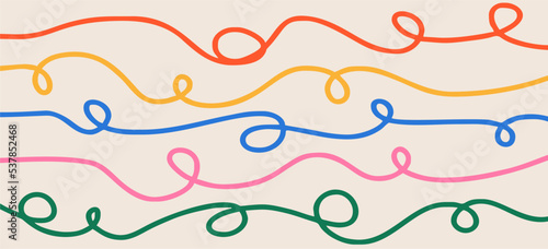 Colorful threads on a light background. Hand drawn doodles. Modern fashion illustration. Flat design, cartoon drawing, vector.