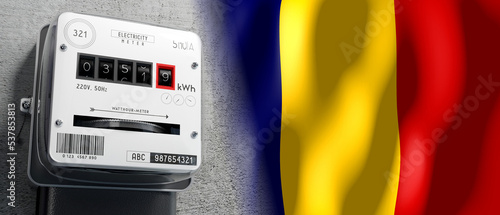 Romania - country flag and energy meter - 3D illustration