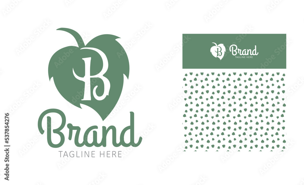 Creative natural Leaf logo using Alphabet Letter B with pattern and ...