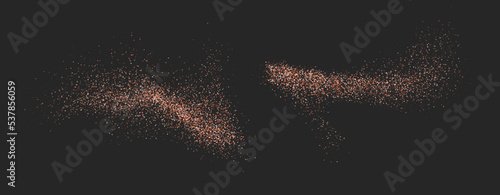 Himalayan salt splashes, pink flying salt, sugar body scrub top view. Realistic falling cosmetic powder isolated on a dark background. Vector illustration.