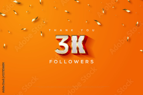 3k followers with celebration gold paper rain illustration.