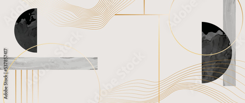 Abstract art vector. Modern color artistic luxury wallpaper in cubism style with marble texture. Geometric marble texture with golden lines. Low poly cubist hand drawn background for home decor, wall 