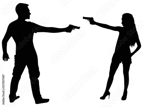 young couple with handguns