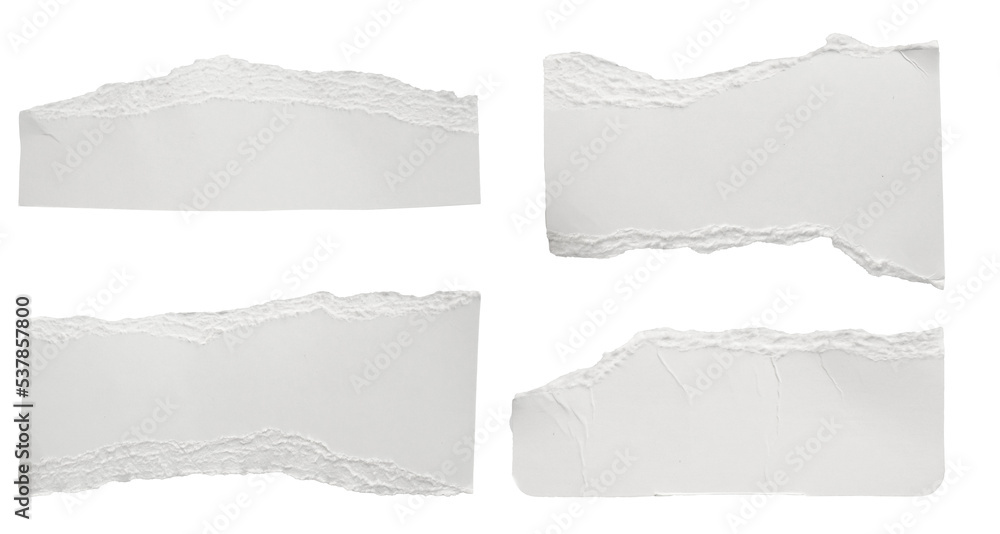 Fototapeta premium White ripped paper torn edges strips isolated on white background