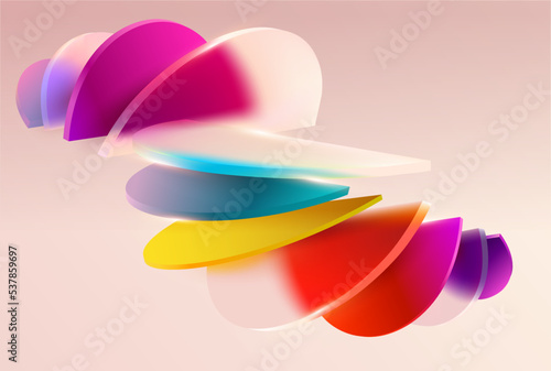 Colorful circles and sectors. Art geometric shapes in glass morphism style. Abstract vector design elements.