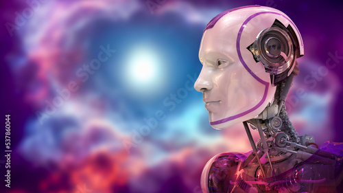 Portrait of a futuristic humanoid robot, 3D illustration
