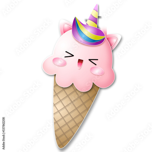 Unicorn ice cream cone vector with paper-cut technique on a transparent background