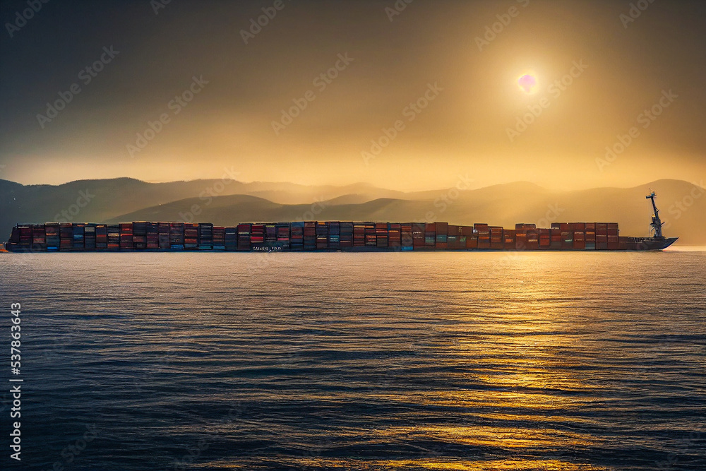 Giant container ship on the seas, symbol of international trade and globalization
