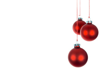 Three hanging Christmas balls isolated on transparent background