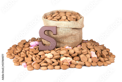 Chocolate letter and ginger nuts, Dutch sweets at 5 december isolated on transparent background