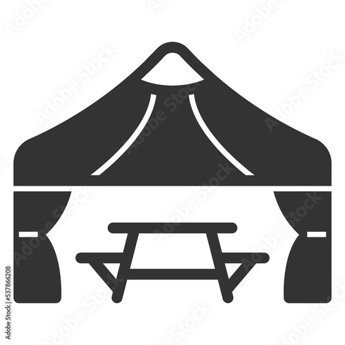 Tent and table with chairs - icon, illustration on white background, glyph style