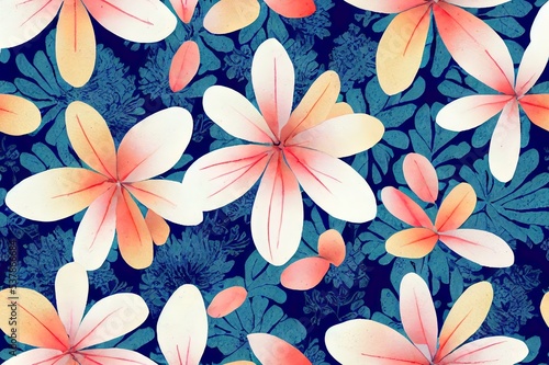 Floral seamless pattern painted in watercolor. Background with watercolor flowers and leaves in Doodle style