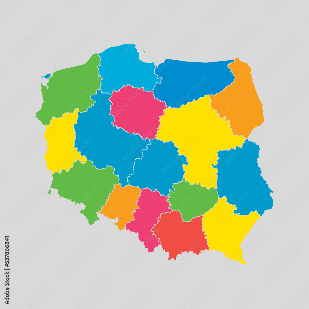 Obraz premium Vector map country Poland divided on regions