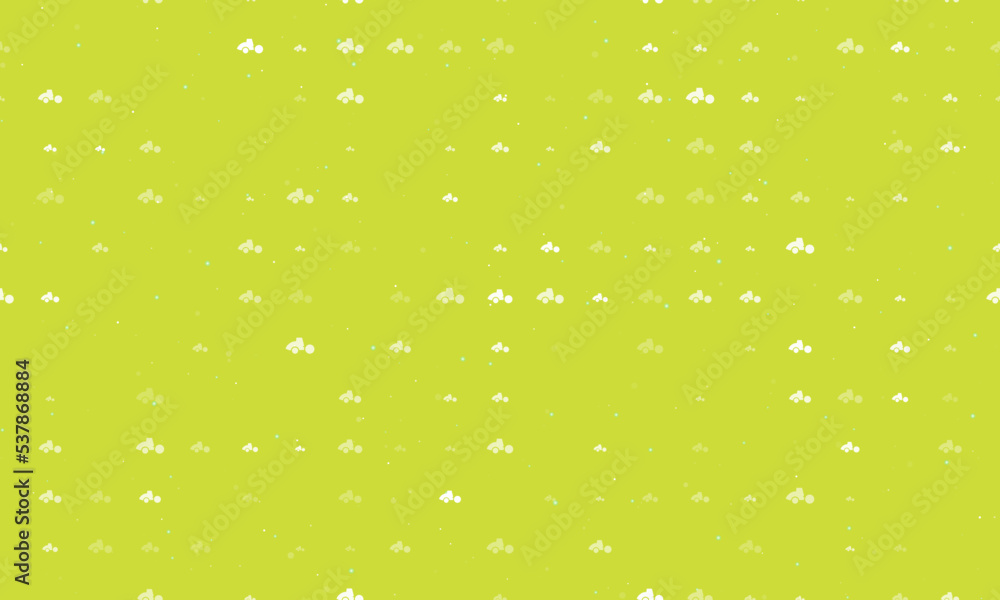 Seamless background pattern of evenly spaced white road roller symbols of different sizes and opacity. Vector illustration on lime background with stars Seamless background pattern of evenly spaced white road roller symbols of different sizes and opacity. Vector illustration on lime background with stars