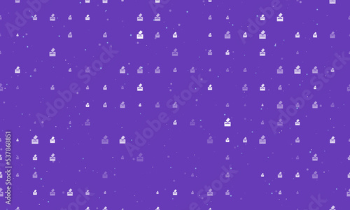 Seamless background pattern of evenly spaced white vote symbols of different sizes and opacity. Vector illustration on deep purple background with stars