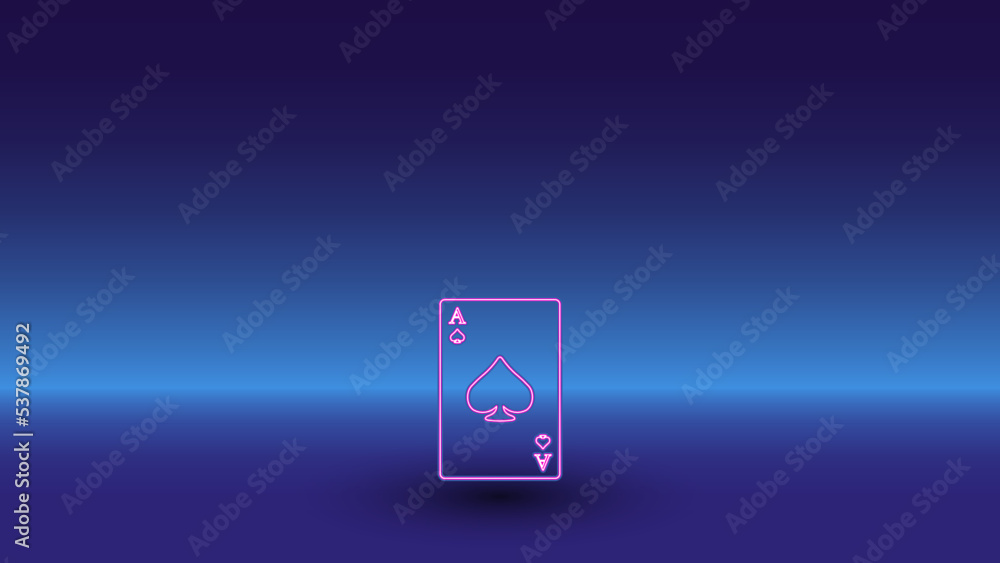 Neon ace of spades symbol on a gradient blue background. The isolated symbol is located in the bottom center. Gradient blue with light blue skyline Neon ace of spades symbol on a gradient blue background. The isolated symbol is located in the bottom center. Gradient blue with light blue skyline