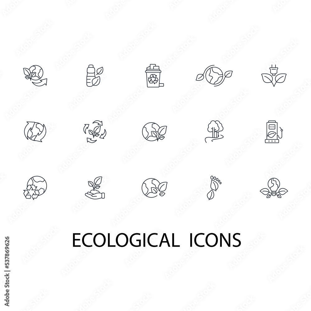 Ecological set thin line icons. Vector illustration isolated on white. Editable stroke Ecological set thin line icons. Vector illustration isolated on white. Editable stroke