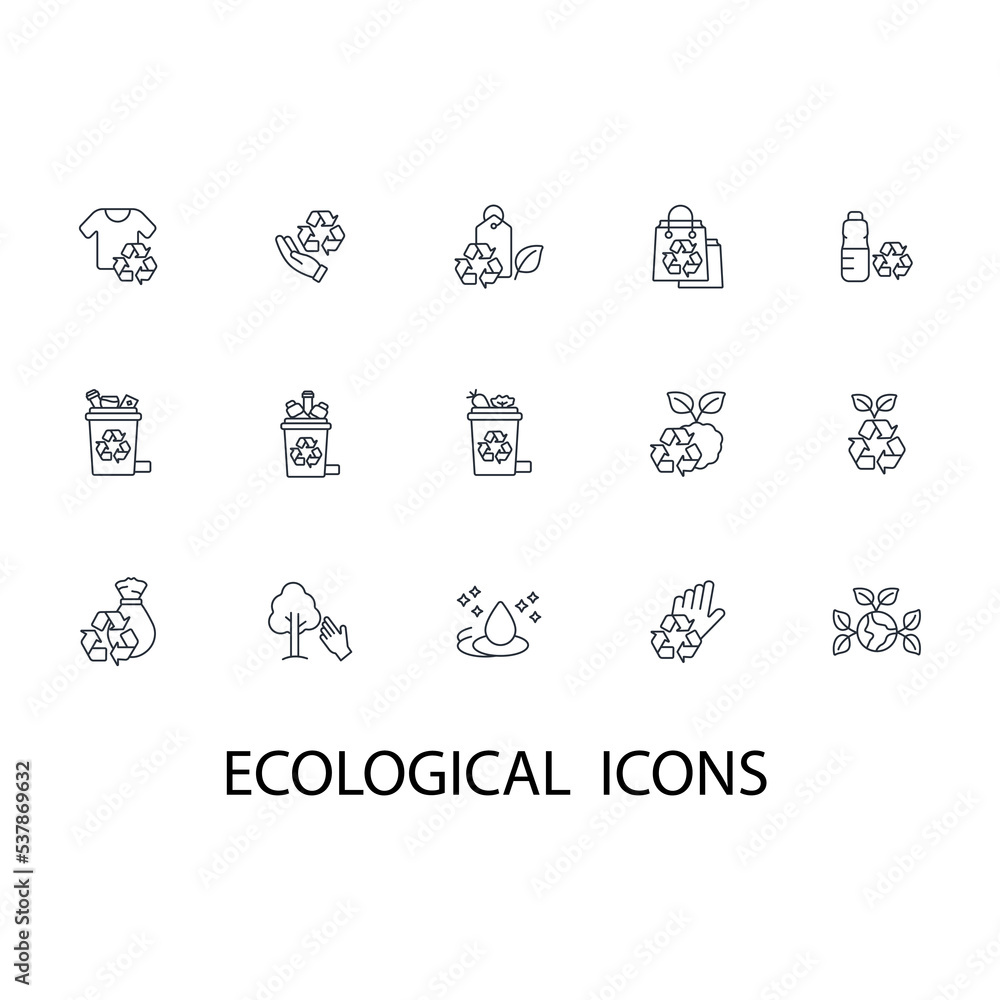 Ecological set thin line icons. Vector illustration isolated on white. Editable stroke Ecological set thin line icons. Vector illustration isolated on white. Editable stroke