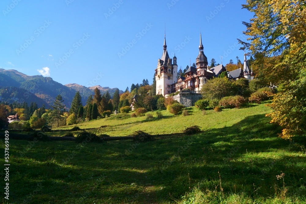 Peles Castle and the colors of autumn, Sinaia, Prahova, Romania