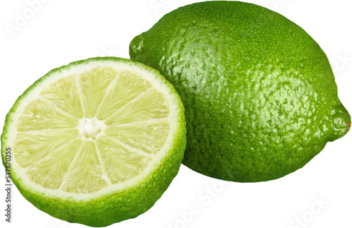 Sliced Fresh lime fruits isolated on white background