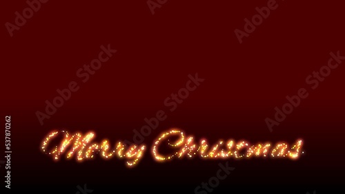 Merry Christmas golden text animation with sparkling Christmas letters imploding with particles on dark red and black background with glittering glowing Merry Christmas letters festive animation photo