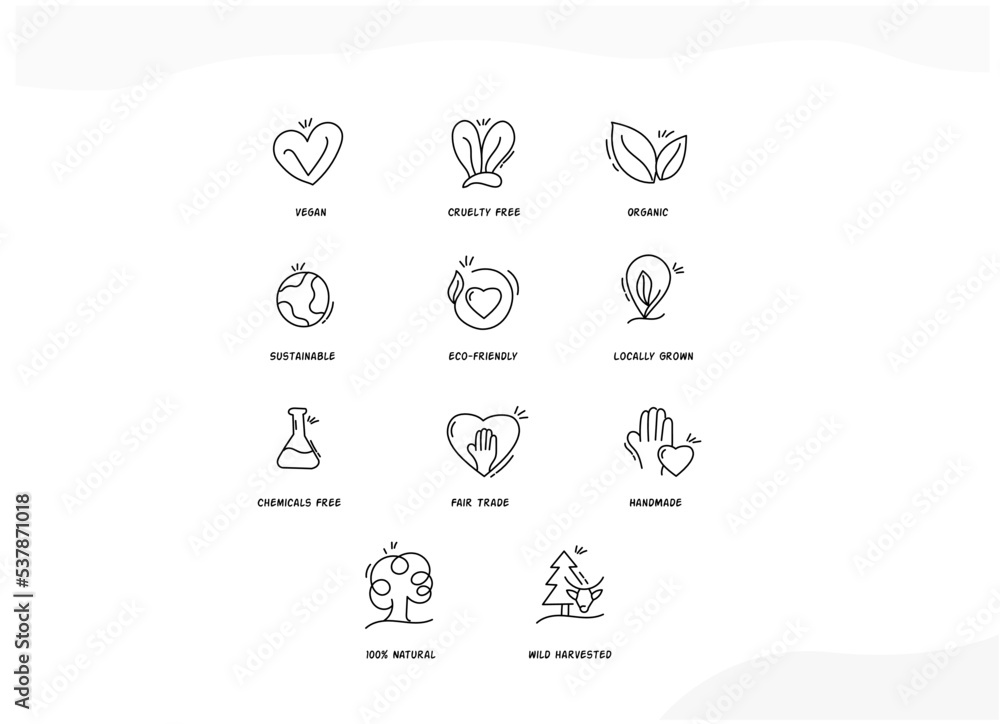 Hand-Drawn Vector Icons for Eco-Friendly Products.